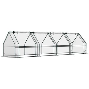 Mini serre tunnel de jardin portative Outsunny à 4 sections avec toit enroulable, transparent