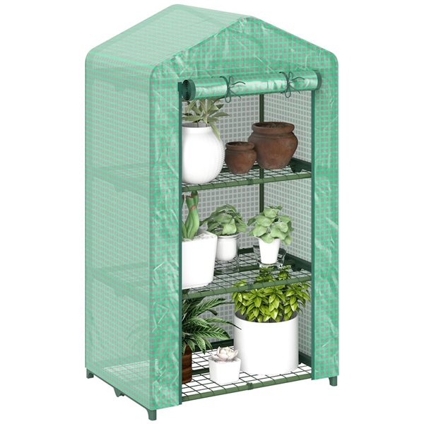 Outsunny 3-Tier Mini Greenhouse w/ Roll-Up Door