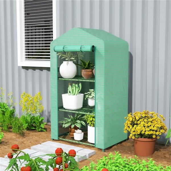 Outsunny 3-Tier Mini Greenhouse w/ Roll-Up Door