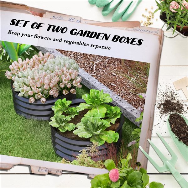 Outsunny Steel Raised Beds for Garden for Growing Flowers - 2/Pk