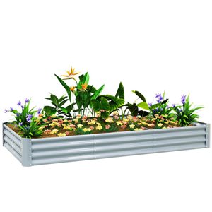Outsunny Galvanized Raised Garden Bed w/ Open Bottom 8 x 4 x 1-ft - Silver