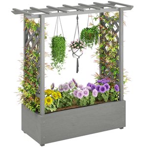 Outsunny Wood Garden Box w/ Trellis + Hanging Roof and Drain Holes