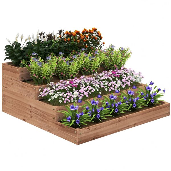 Outsunny 4-Tier Wooden Garden Planter w/ Liner - Dark Brown 84H ...