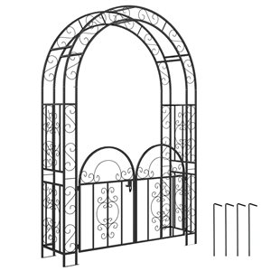 Outsunny 7.4-ft Steel Trellis Garden Arch w/ Gate - Black