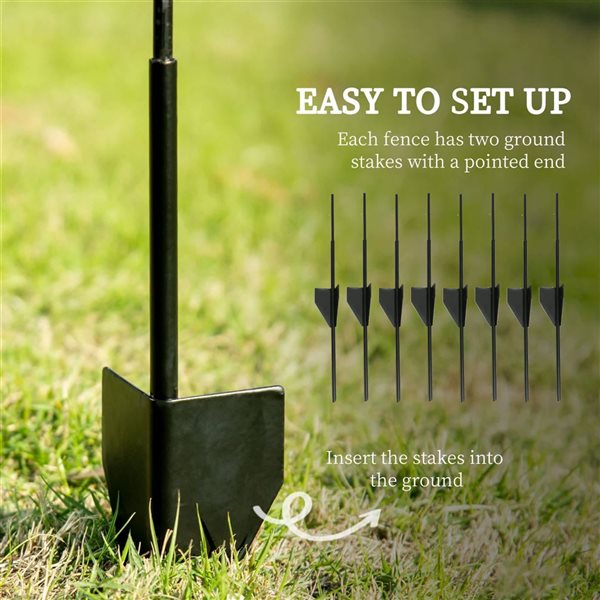 Outsunny 4-Panel Steel Garden Fence Flower Edging 11.4-ft w/ Ground Stakes - Black