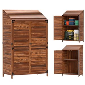 Outsunny Wooden Outdoor Garden Shed w/ Shelves - Wood Grain Finish