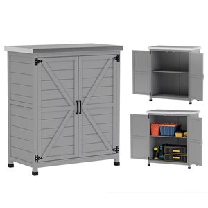 Outsunny Outdoor Wooden Tool Shed w/ Metal Tabletop - Grey