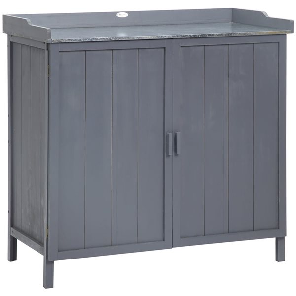 Outsunny Outdoor Potting Table/Tool Cabinet w/ Galvanized Top - Grey