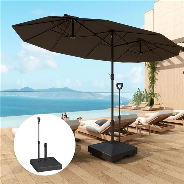 Outsunny 23.6 W x 14.2-in H Black Plastic Fillable Patio Umbrella Base w/ Adjustable Wheels
