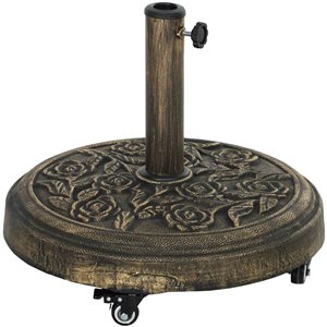 Base de parasol ronde en béton/résine par Outsunny 19,3 po diamètre avec roulettes verrouillables, bronze