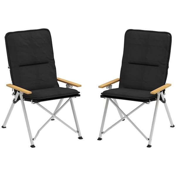 Outsunny Set of 2 Black Folding Adjustable Camping Chairs w/ Carry Bag Black