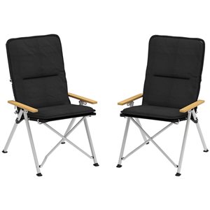 Outsunny Set of 2 Black Folding Adjustable Camping Chairs w/ Carry Bag Black