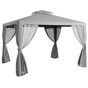 Outsunny 11.65 x 10-ft Light Grey Square Patio Gazebo w/ Curtains