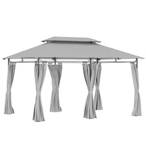 Outsunny 10 x 13-ft Dark Grey Rectangular Double Roof Patio Gazebo w/ Curtains