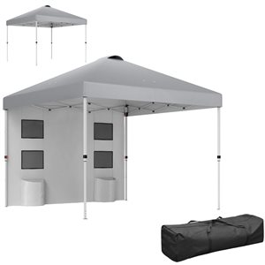 Outsunny 10 x 10-ft Light Grey Square Pop Up Canopy Tent w/ 1 Sidewall