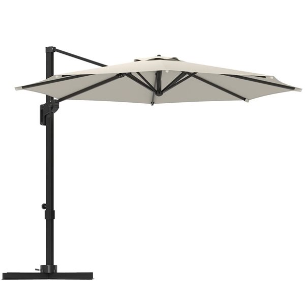 Outsunny 10-ft Tilt Offset Patio Umbrella with Hand Push Opening and Cross-Base Included - Cream White 84D-409V00CW | RONA Outsunny 10-ft Tilt Offset Patio Umbrella with Hand Push Opening and Cross-Base Included - Cream White 84D-409V00CW | RONA