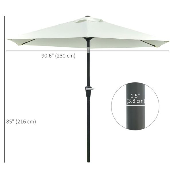Outsunny 7.5-ft dia Metal/Polyester Tilt Patio Umbrella with Crank Handle - Cream White