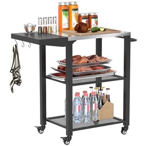Chariot à barbecue extérieur Outsunny 31,5 l. x 16,1 p. x 31,1 po h. en métal noir avec tablette latérale pliable