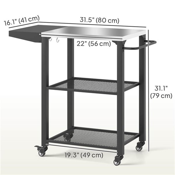 Outsunny 31.5 W x 16.1 D x 31.1-in H Black Metal Outdoor Grill Cart w/ Foldable Side Table