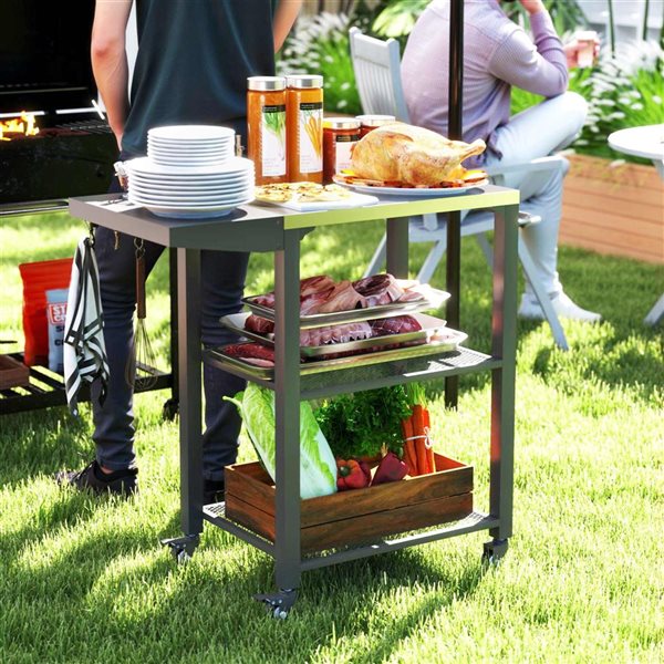 Outsunny 31.5 W x 16.1 D x 31.1-in H Black Metal Outdoor Grill Cart w/ Foldable Side Table