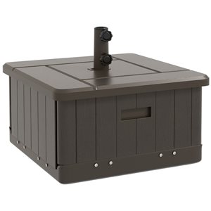 Base de parasol carrée 3-en-1 par Outsunny 17,7 l. x 11,6 po h. en plastique brun avec roulettes