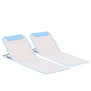 Ensemble de 2 chaises longues pliantes Outsunny beige et bleu pour l'extérieur avec oreiller