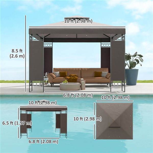 Outsunny 10 x 10-ft Dark Grey Square Double Roof Gazebo