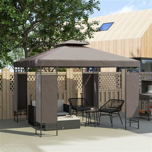Outsunny 10 x 10-ft Dark Grey Square Double Roof Gazebo