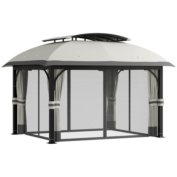 Outsunny 11 x 13-ft Light Grey Rectangular Outdoor Gazebo w/ Netting ...