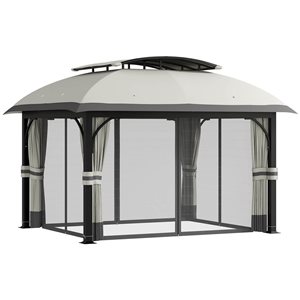 Outsunny 11 x 13-ft Light Grey Rectangular Outdoor Gazebo w/ Netting and Curtains
