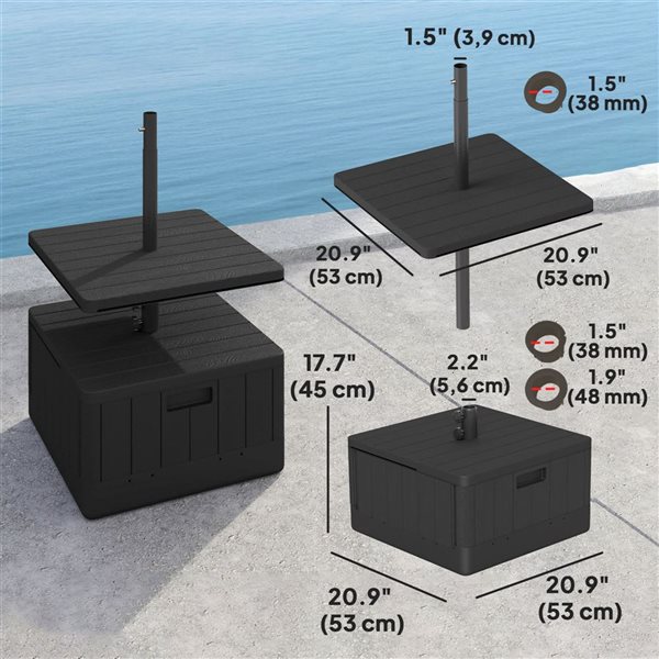 Outsunny 20.9-in W Black Plastic Box-Shaped Outdoor Umbrella Base w/ Table Tray and Wheels