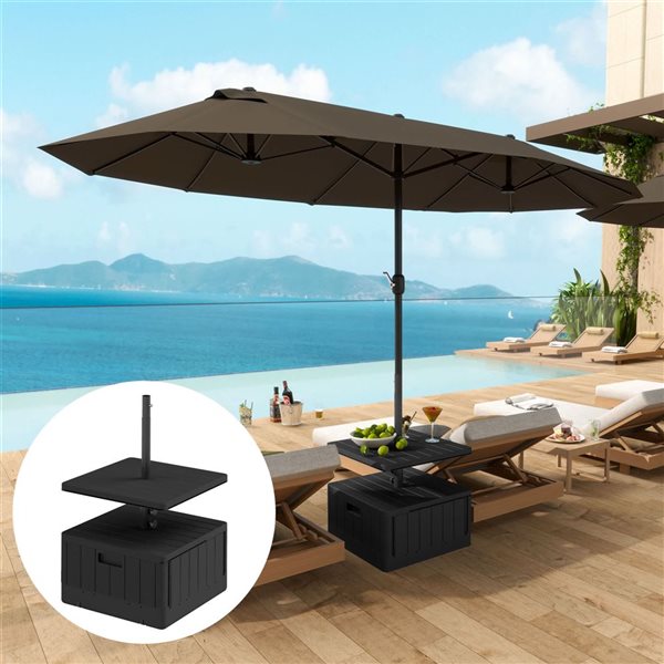 Outsunny 20.9-in W Black Plastic Box-Shaped Outdoor Umbrella Base w/ Table Tray and Wheels