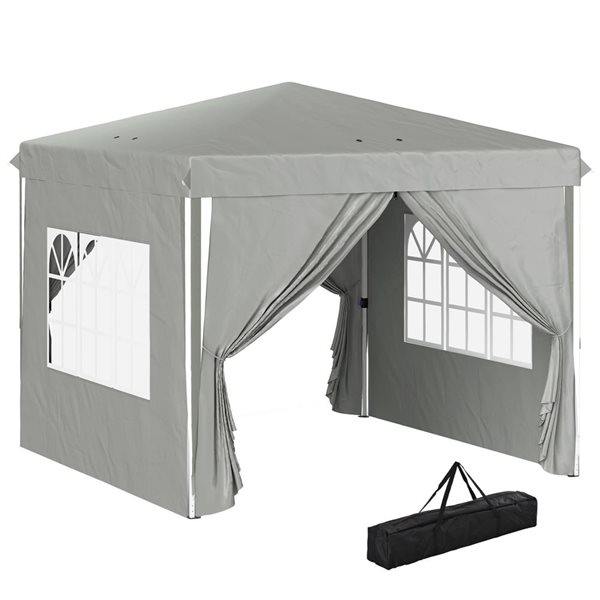 Outsunny 10 x 10-ft Light Grey Square Pop-Up Canopy Tent w/ Sidewalls and Windows