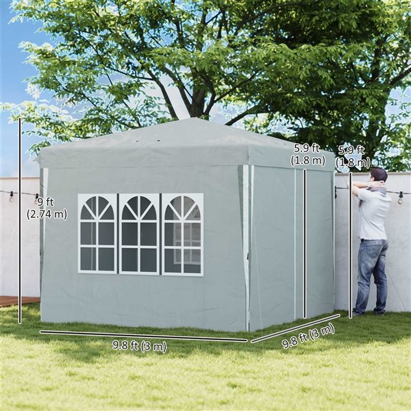 Outsunny 10 x 10-ft Light Grey Square Pop-Up Canopy Tent w/ Sidewalls and Windows