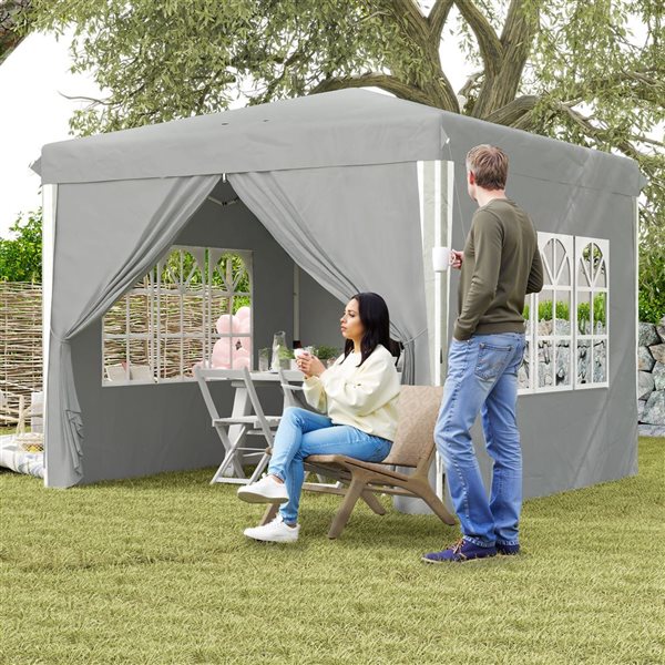 Outsunny 10 x 10-ft Light Grey Square Pop-Up Canopy Tent w/ Sidewalls and Windows