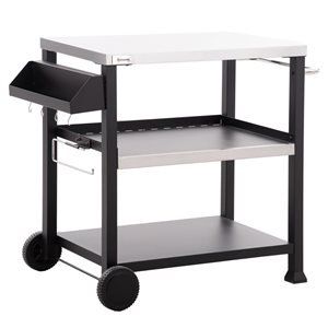 Chariot à barbecue extérieur 3 niveaux Outsunny 41,3 l. x 24 p. x 33,1 po h. métal noir et plateau en acier inoxydable