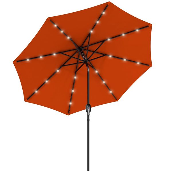 Outsunny 8.8-ft Solar LED Tilt Patio Umbrella with Crank Handle - Orange