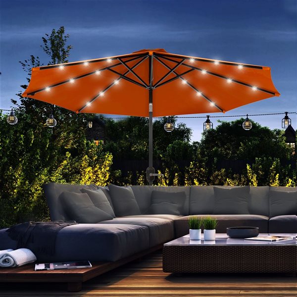 Outsunny 8.8-ft Solar LED Tilt Patio Umbrella with Crank Handle - Orange