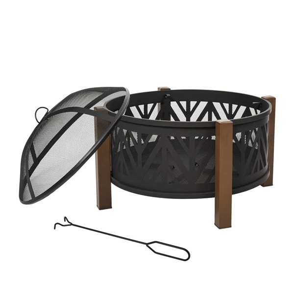 Outsunny 31-in dia Black Iron Round Portable Firewood Firepit with Accessories