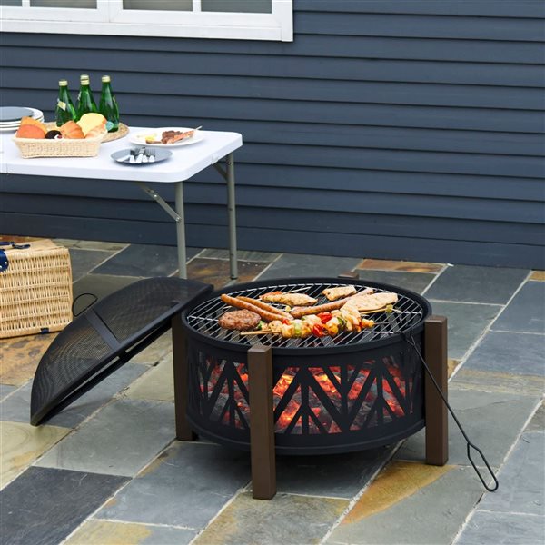 Outsunny 31-in dia Black Iron Round Portable Firewood Firepit with Accessories