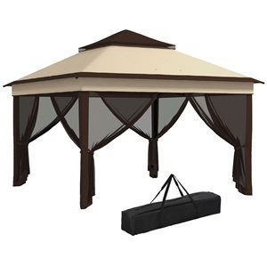 Outsunny 11 x 11-ft Beige and Brown Square Height Adjustable Portable Gazebo