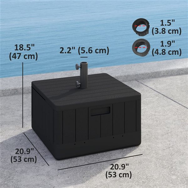 Outsunny 20.9 W x 18.5-in H Black Plastic Square Fillable Umbrella Base w/ Wheels