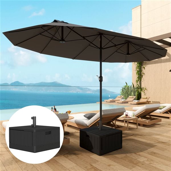 Outsunny 20.9 W x 18.5-in H Black Plastic Square Fillable Umbrella Base w/ Wheels