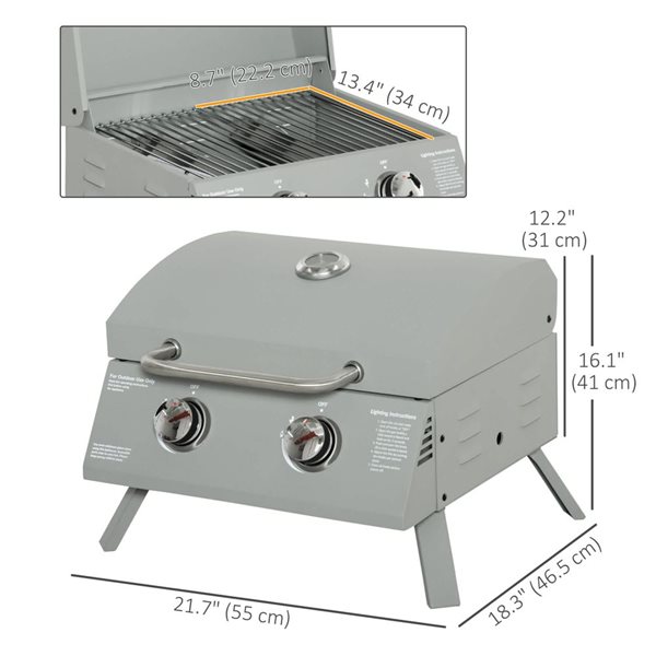 Outsunny Smart Grill Silver 2-Burner Propane Gas BBQ Grill