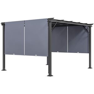 Outsunny 10 x 12-ft Grey Polyester/Black Steel Garden Pergola with 2-Piece Canopy