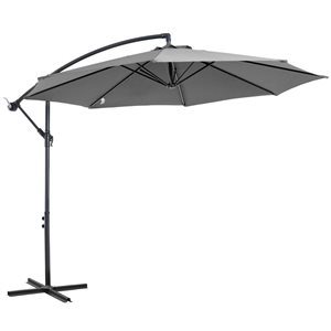 Outsunny 9.7-ft Grey Offset Patio Umbrella with Hand Push Mechanism and Cross-Base Included