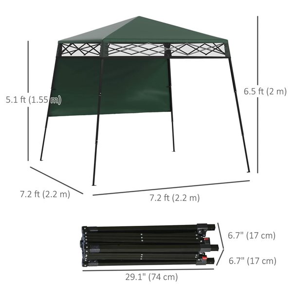 Outsunny 7 x 7-ft Dark Green Square Pop Up Canopy w/ Inclined Legs