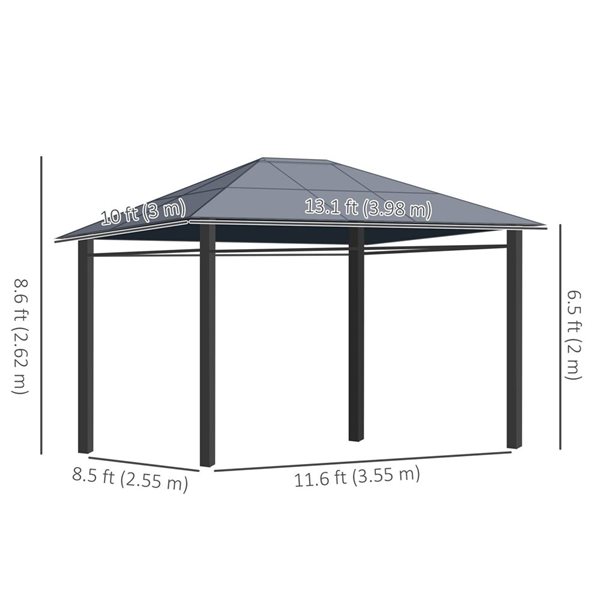 Outsunny 10 x 13-ft Dark Grey Rectangular Hard Top Gazebo w/ Frame