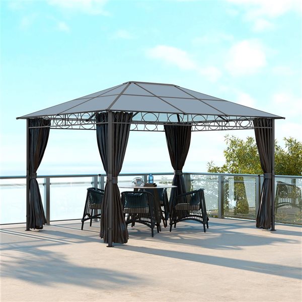 Outsunny 10 x 13-ft Dark Grey Rectangular Hard Top Gazebo w/ Frame