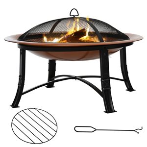 Outsunny 30-in dia Bronze/Black Iron Round Portable Firewood Firepit with Accessories